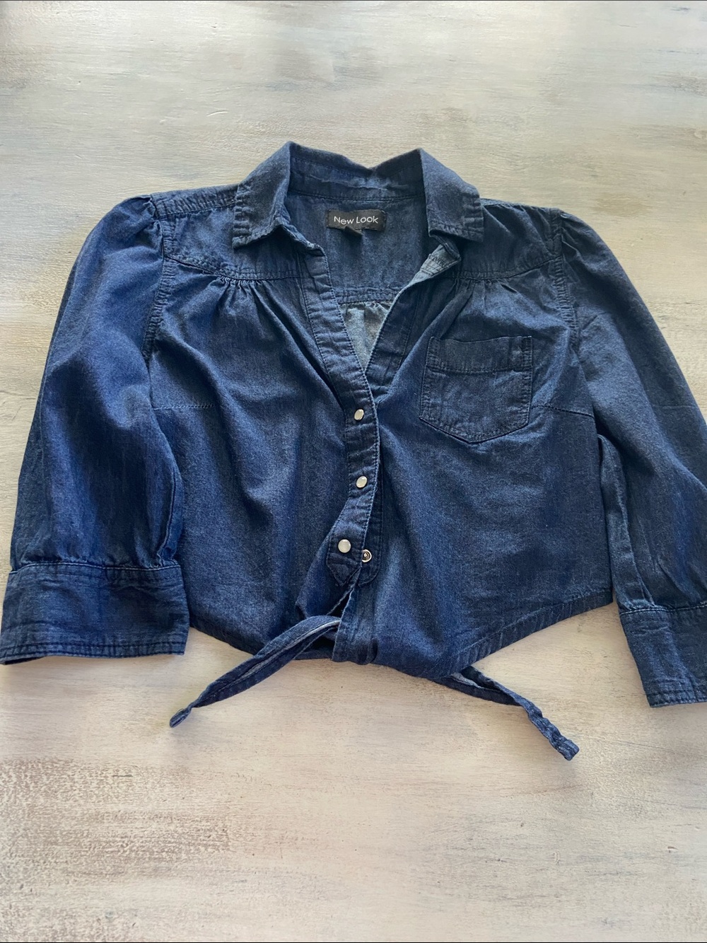 New Look Dark Navy Denim Tie-Front Button-Down Top